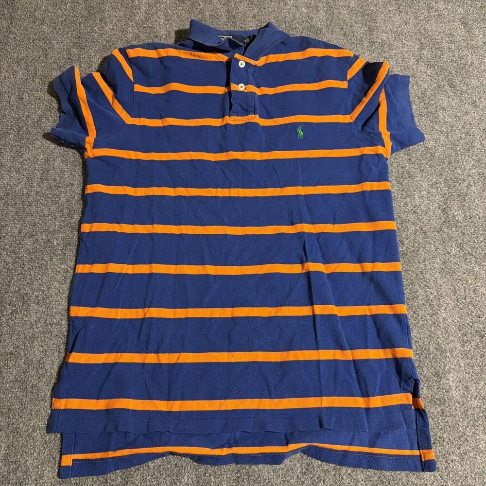 Polo By Ralph Lauren Polo Shirt Mens Medium Blue Striped Short Sleeve Cotton